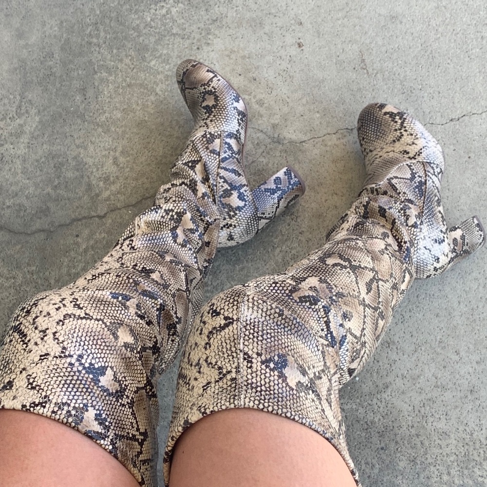 Soda Snakeskin Over The Knee Boots 3.25” Heel
